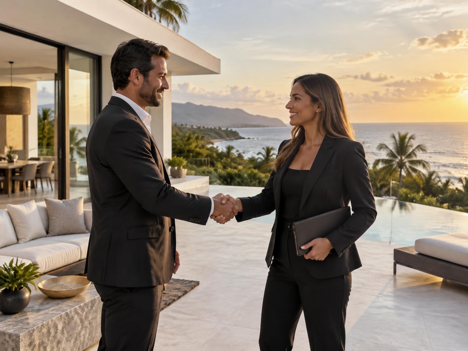 Equipo de Innova Realty Group RD en la terraza de una villa frente al mar en Puerto Plata